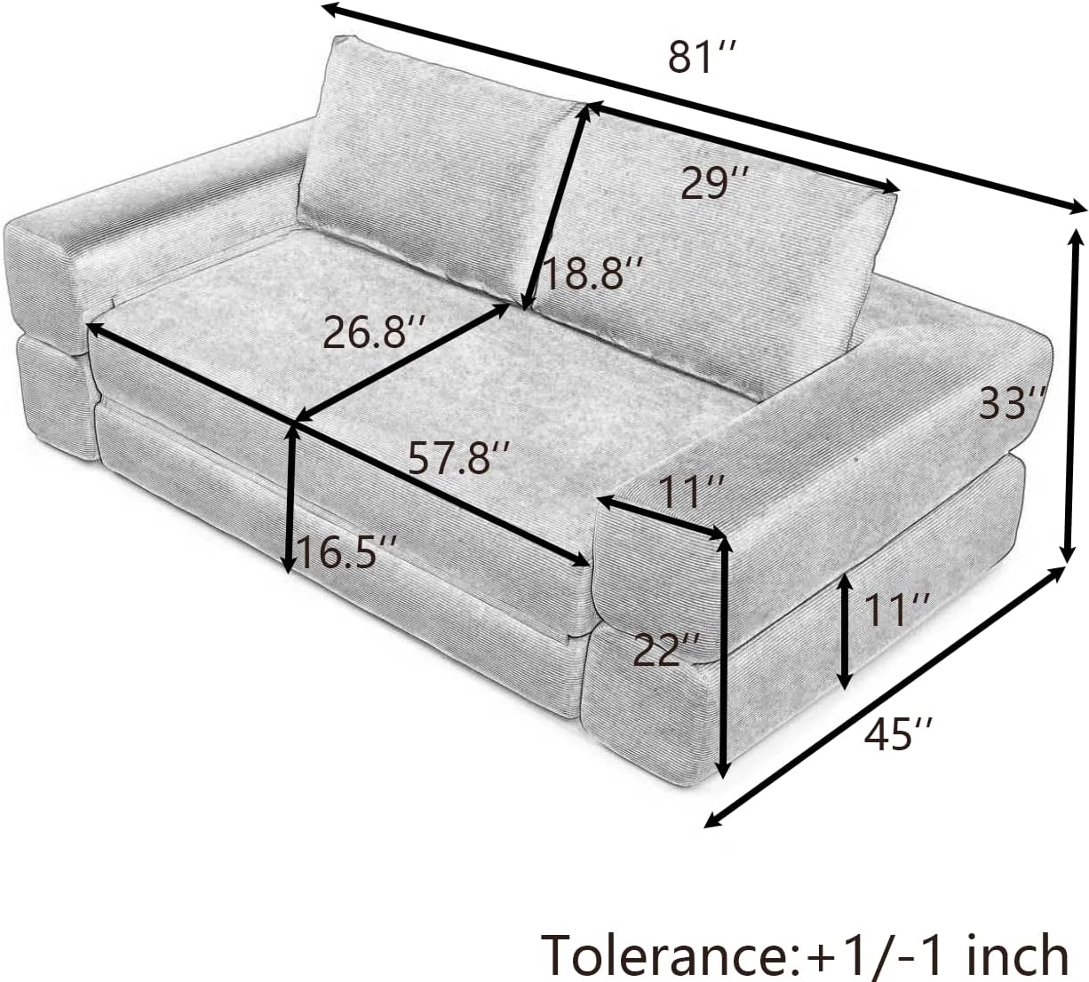 81'' Corduroy Convertible Futon Sofa Bed, 3 in 1 Folding Floor Boneless Sleeper Couch with Pillows, Comfy Foldable Lounge Fold Out Floor Mattress for Apartment/Living Room (Green) | Queen Size, Loveseat, In a Box