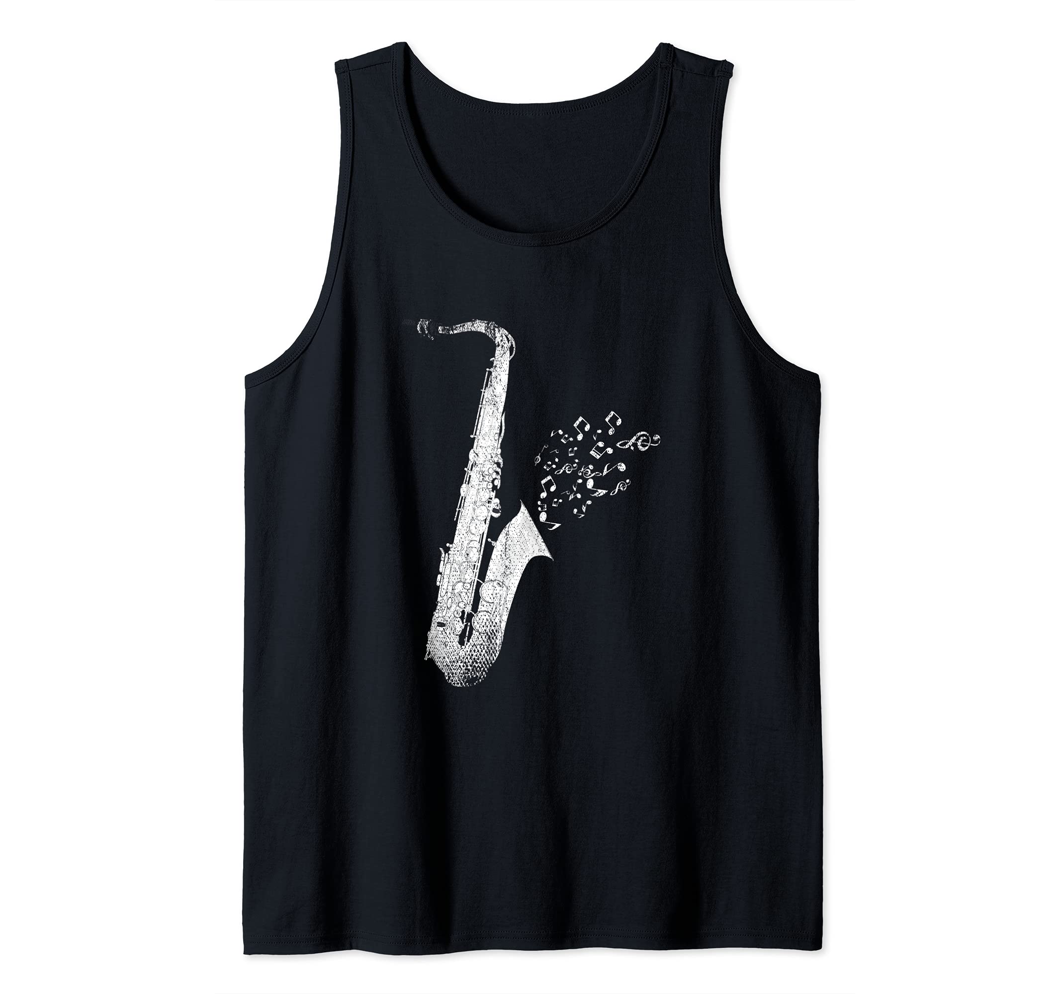 Saxophonist Music Notes Jazz Musician Sax Player Saxophone Tank Top, Black