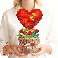 Vista 15 de Tarjetas de cumpleaños con música y luces, tarjeta desplegable de feliz cumpleaños, girasol y mariposa, ramo de flores de tamaño real de 10