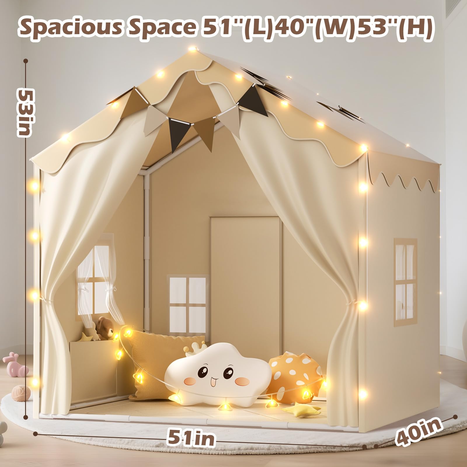 EagleStone 2-in-1 Kinderzelt mit Sternenlicht & gepolsterter Matte, Spielzelt und Bettzelt für Kinder Indoor & Outdoor, 2 Türen, 4 Fenster, 2 Seitentaschen, Geschenk für Jungen & Mädchen ab 3 Jahre