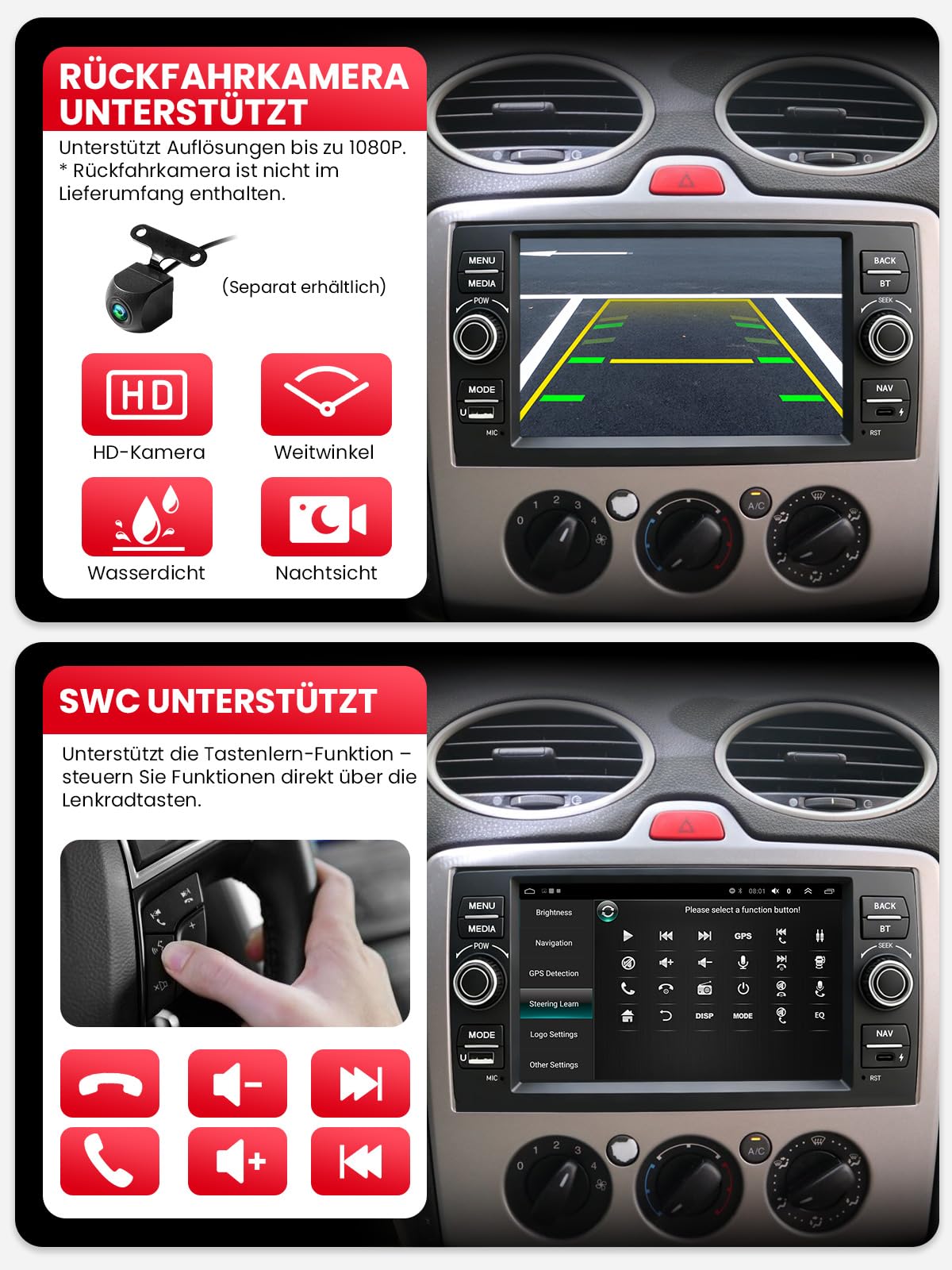 Doppel DIN Autoradio mit Bildschirm für Ford Transit Fiesta Focus Mondeo Kuga, Wireless CarPlay & Android Auto, 7" Auto Radio Touch Display, 4GB+64GB, Bluetooth 5GHz WiFi DAB+ FM AUX GPS