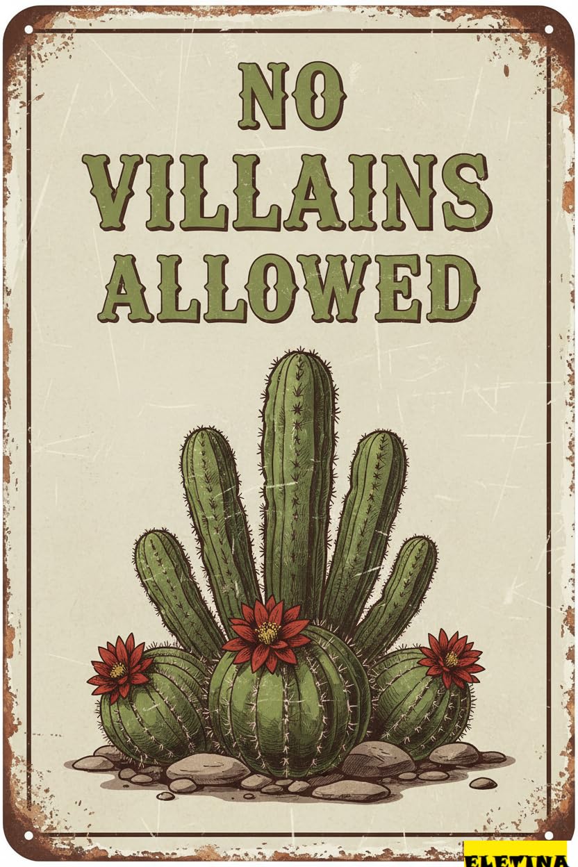 Vintage Metal Tin Sign Garden Gifts Cactus No Pricks Allowed Gardening S Home Garden Greenhouse Living Room Bedroom Yard Outdoor Decor 8x12 Inch