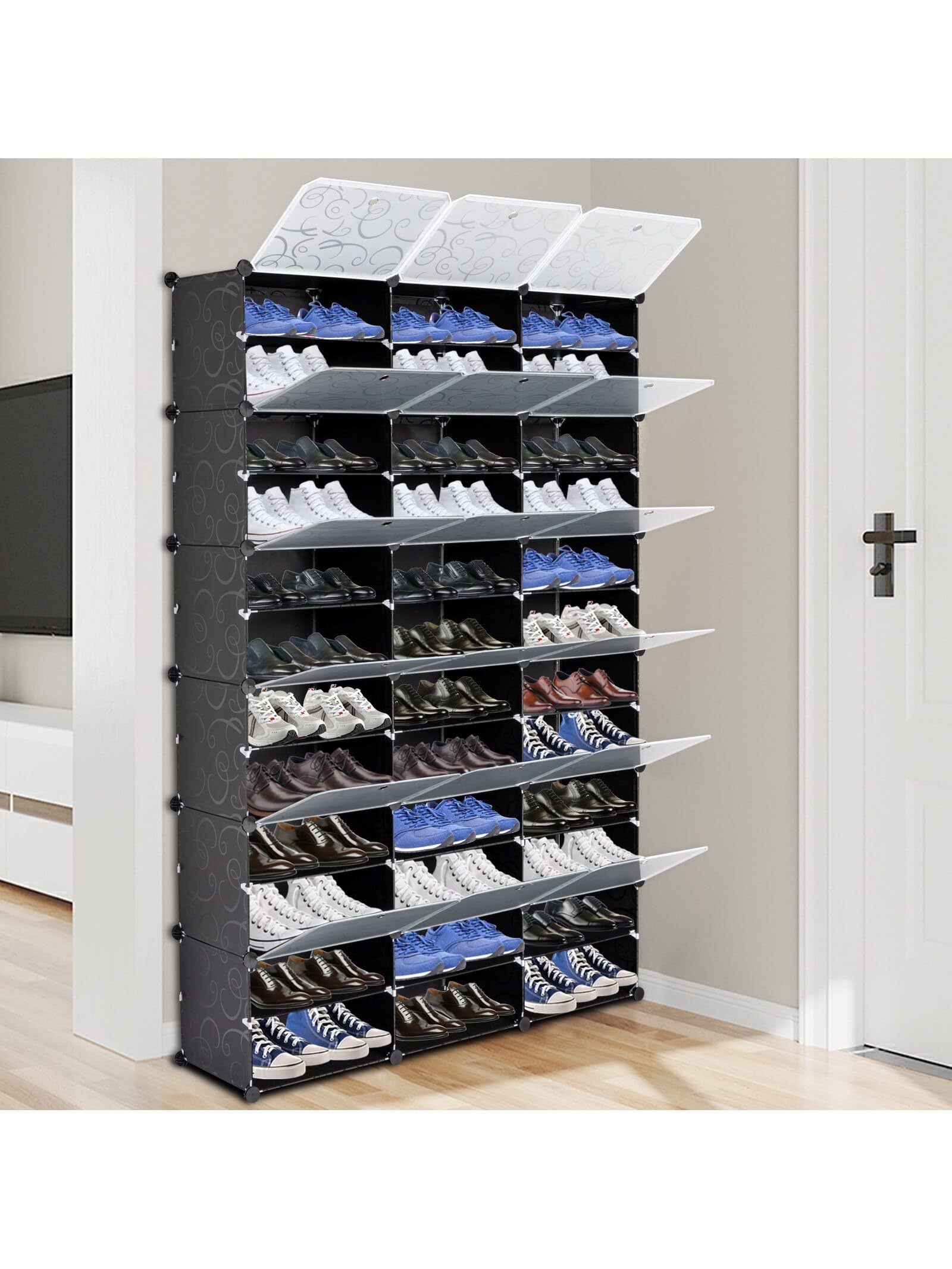 RIYA 12-Tier 72 Pairs Portable Shoe Rack Organizer 36 Grids Tower Shelf Storage Cabinet Stand Expandable Multi-Purpose Cube for Heels, Boots, Slippers
