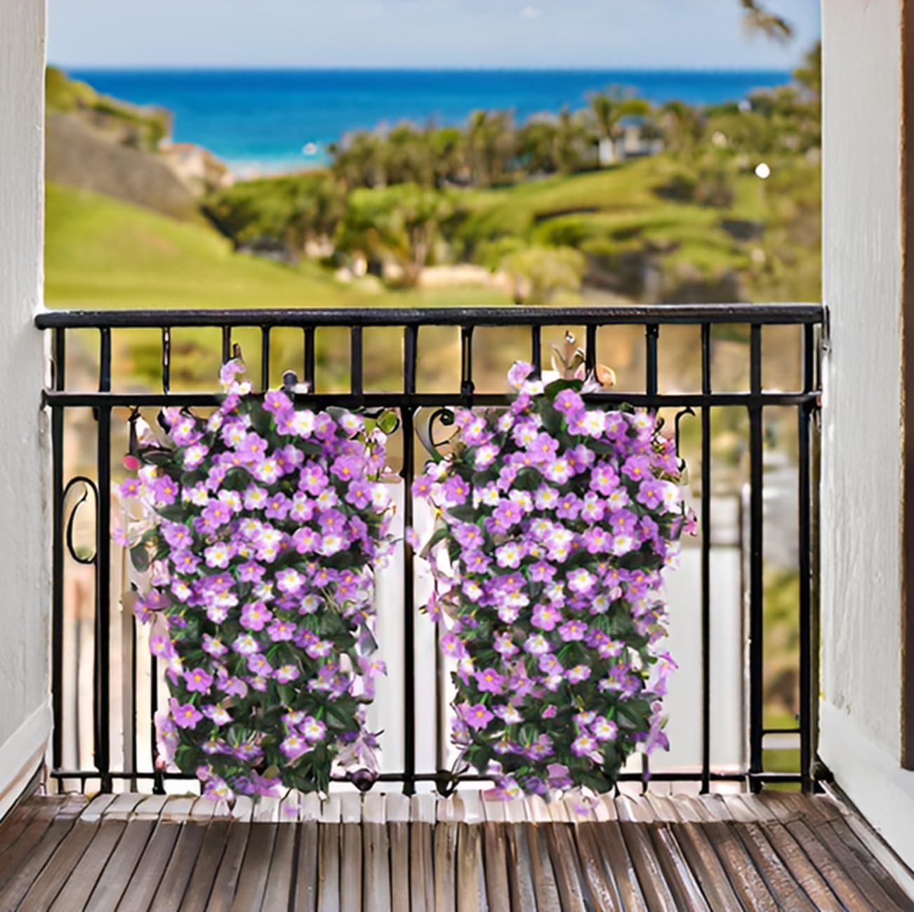 Artificial Flowers for Outdoor Decoration, 2 PCS Faux Silk Orchid Vines UV Resistant Realistic for Home Porch Balcony Planter Decor (Light Fuchsia and Fuchsia)