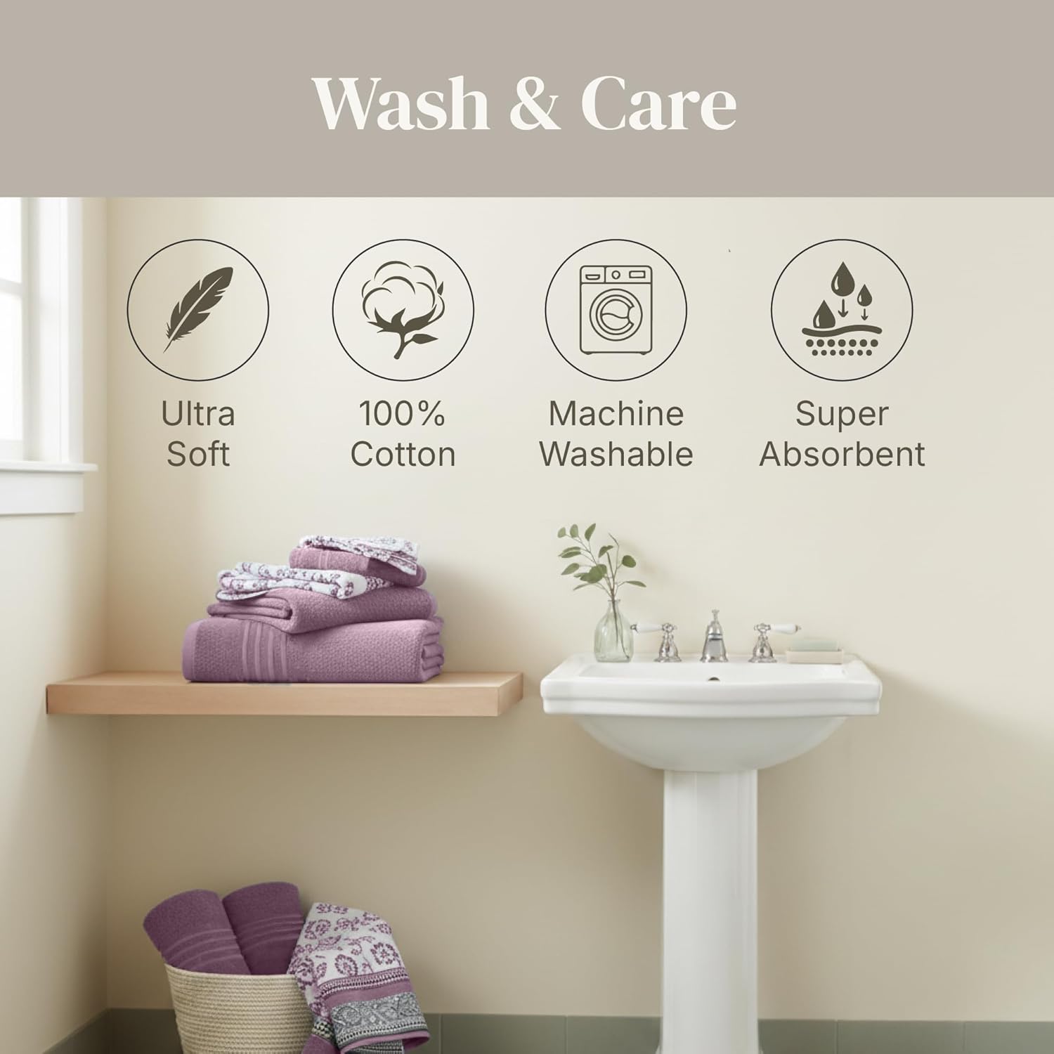 Modern Threads Ophelia 6-Piece 100% Cotton Towel Set – Reversible Yarn Dyed Jacquard & Solid – Includes 2 Bath Towels, 2 Hand Towels, 2 Washcloths – Absorbent, Quick Dry, Soft & Durable – Lavender - Image 7