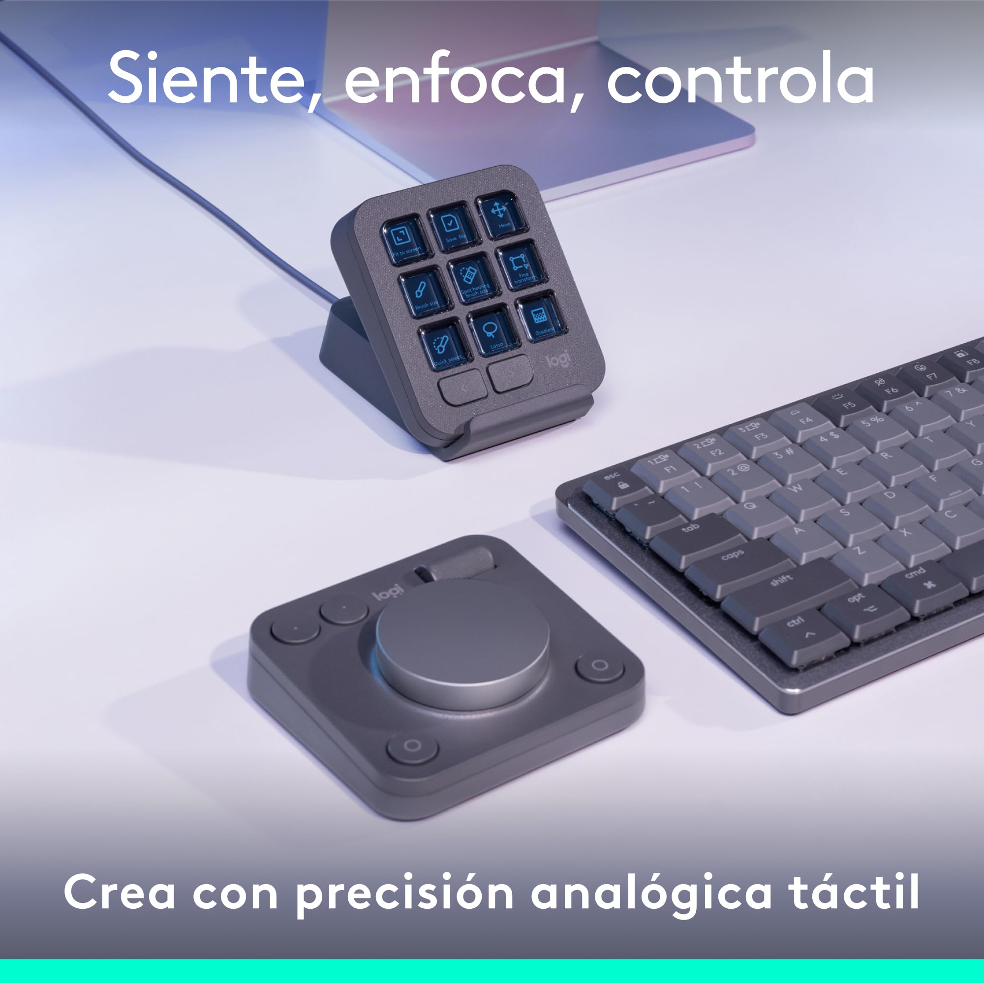 Logitech MX Creative Console, keypad programable | 9 teclas LCD, dial control, diseño gráfico, edición vídeo, fotografía, compatible Adobe, Zoom, Spotify - Grafito