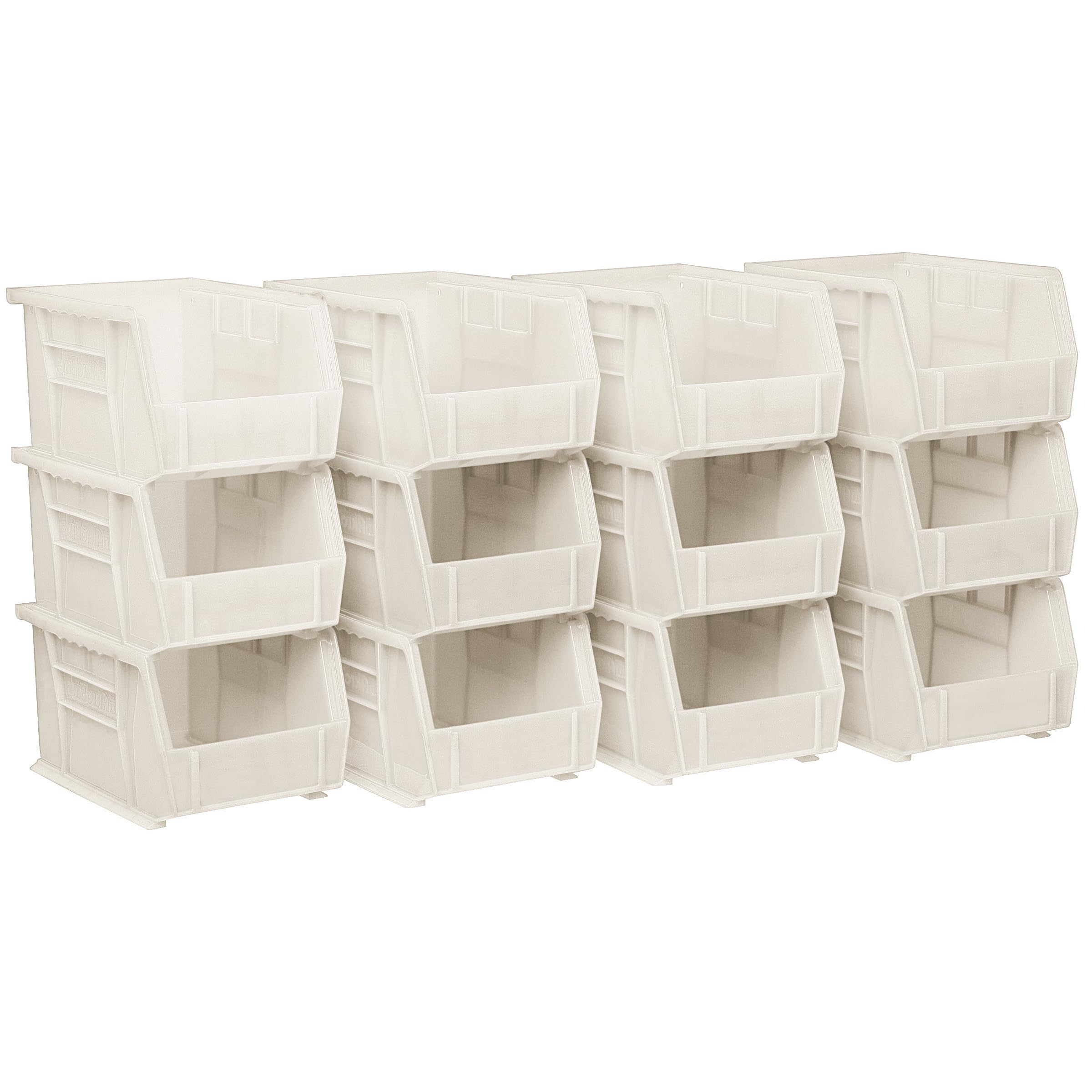 Akro-Mils 30237 AkroBins Plastic Storage Bins, Space-Saving Stackable Bins for Garage, Pantry, Craft Organization, 9" x 6" x 5", Stone, 12-Pack