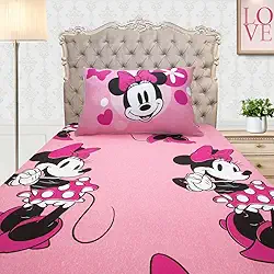 Jogo de Cama Solteiro Infantil Disney Minnie Grande Rosa Meninas Oficial – Anti Alergico Lençol c/Elástico – 2 peças Malha fronha 100% algodão e Lençol 70% Algodão 30% Poliéster Premium