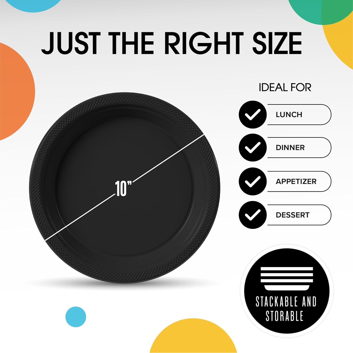 Exquisite Party Solids Black Plastic Plates For Party Supplies 10" Black Disposable Plates Heavy Duty 50 Pcs Plastic Dinnerware Sets Heavy Duty 350 GSM Disposable Dinnerware Set - Image 3