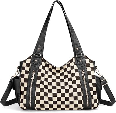 hibear Checkered Hobo Bag for Women City Tote Handbag Trendy Slouchy Crossbody Bag Canvas Vintage Shoulder Bag 2026 New