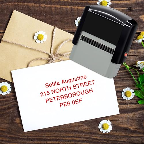 Miniatura 6 de Sello personalizado de 1.496 x 0.551 in, sellos de goma para dirección comercial autoentintados hasta 3 líneas, 4 opciones de color y fuente