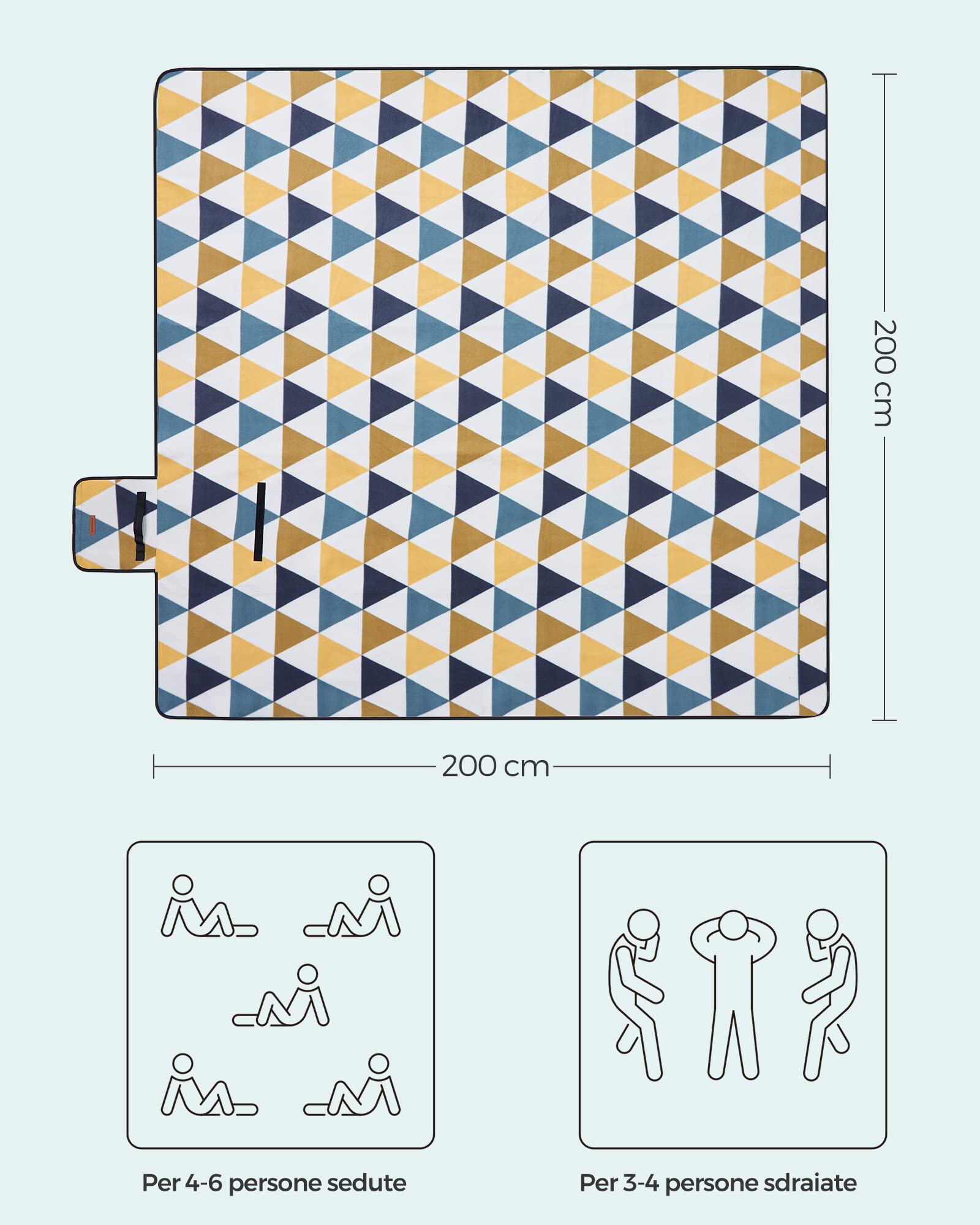 Basics Coperta da picnic con retro impermeabile, Studio, 200 x 200 cm, Foglie design