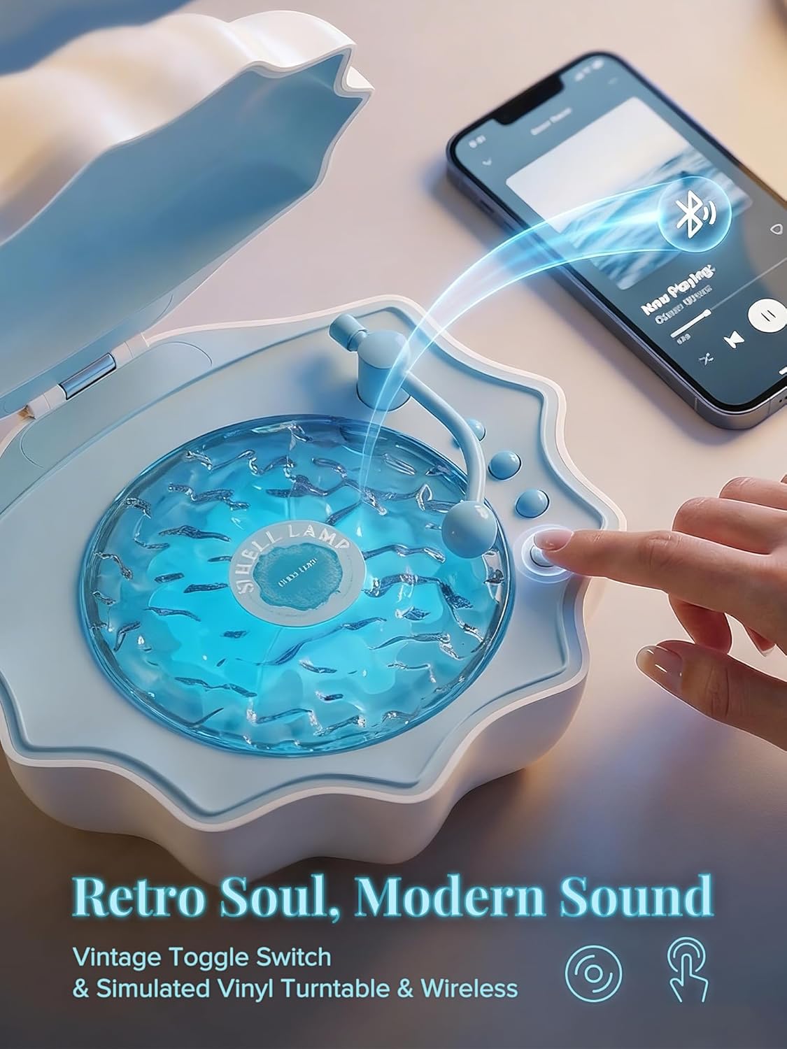 Ocean Wave Projector Light, Shell Night Light Built-in Bluetooth Speaker, Remote Control, White Noises for Home Decor/Relaxation/Party/Music/Gift (Blue)