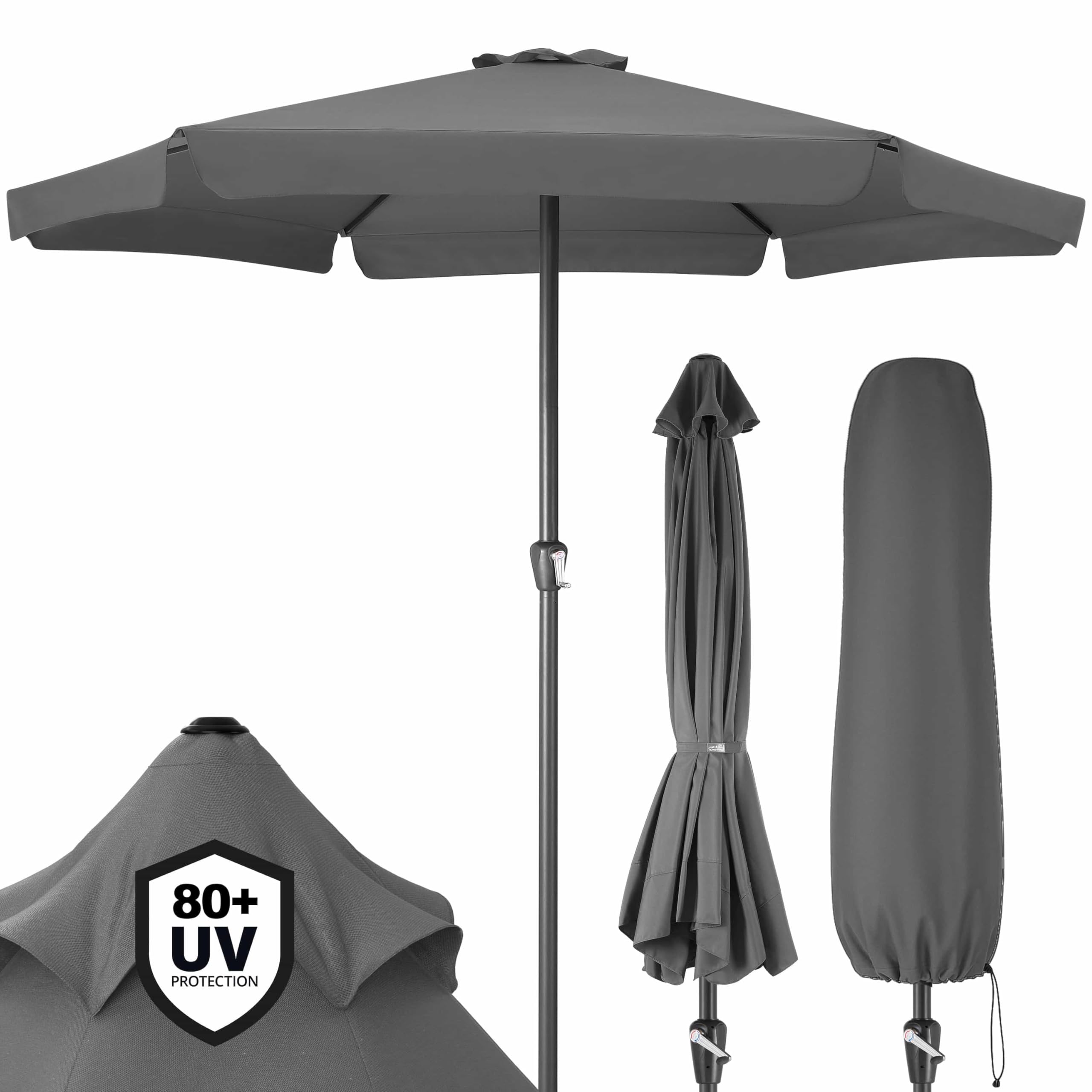 Kingsleeve® Sombrilla de Jardín Ø 330cm Protección UV 80+ Repelente al Agua Manivela Parasol Balcón Terraza Antracita