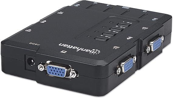 MANHATTAN 4 Port KVM Switch Audio & Microphone Functionality with USB Support for Managing Multimedia Systems on Computer & PC 151269