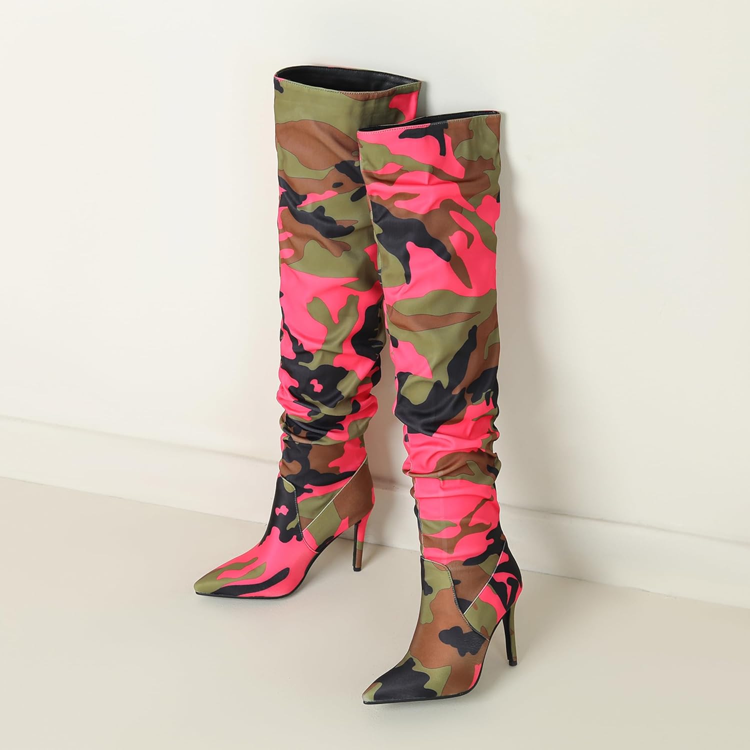 Ladies Pull On Over The Knee Stiletto Heel Boots Slouch