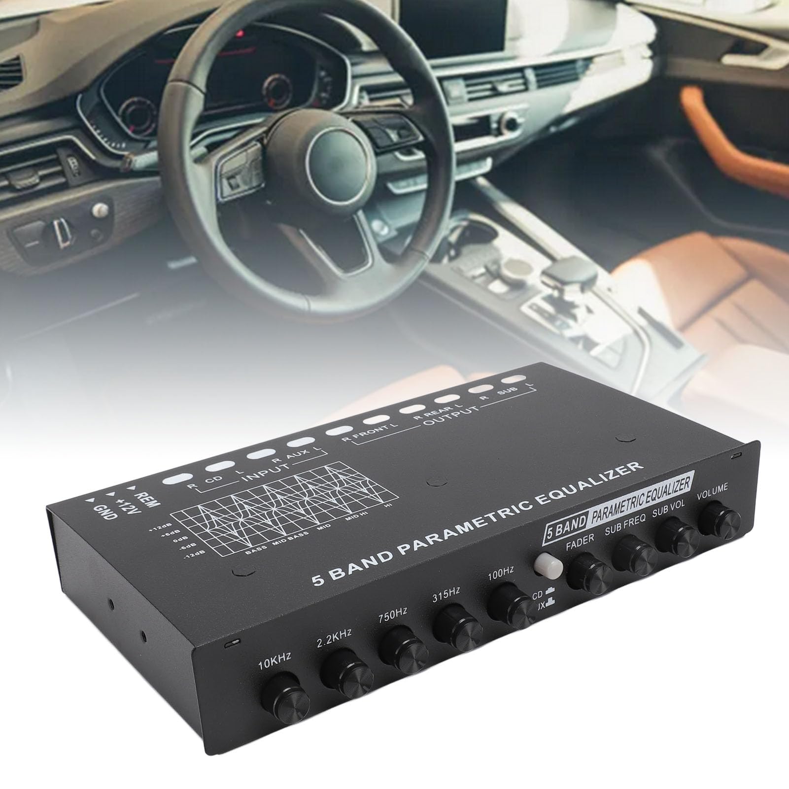 Ausla 5 Band Car Sound Equalizer, 50-130Hz Subwoofer