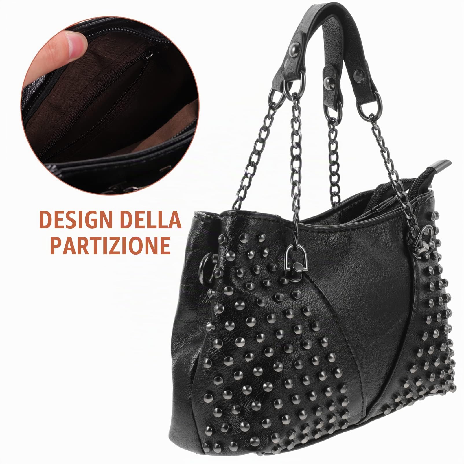 Borsa a Tracolla Donna Con Catena E Borchie in Pu 7.28X5.91X3.54 Pollici Borsa Casual Per Tempo Libero Shopping Viaggi Con Spazio Per Telefono Chiavi E Cosmetici