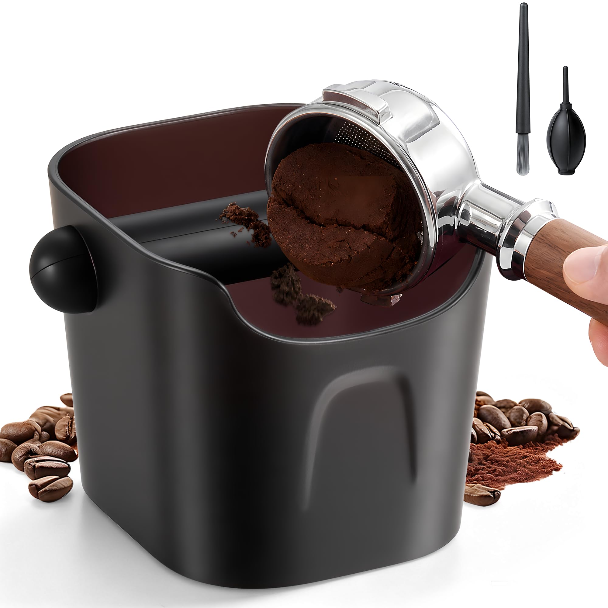 Li&Zhao Espresso Puck Knock Box - Plastic Coffee Grounds Bin with Suction Cup Base and Wi…