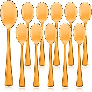 25 Pcs Plastic Spoons Disposable Cutlery Color Plastic Cutlery Transparent Utensils For Parties Supplies Soup Dessert Ice Cream Take Out Spoon (Orange)