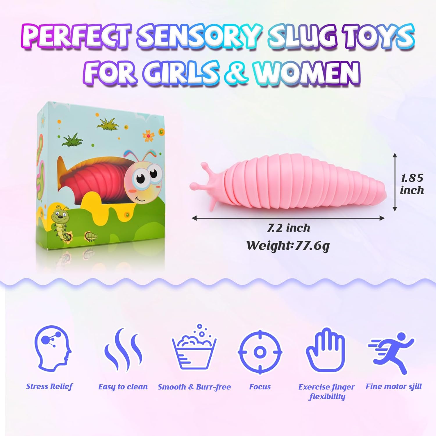Cevioce Valentines Day Gifts for Toddler Girls Boys Stress Relief Toy Sensory Fidget Slug Toy Fidget Toys for Kids Girls Women 3Pcs Cute Autism Sensory Toys for Autistic Children - Image 5
