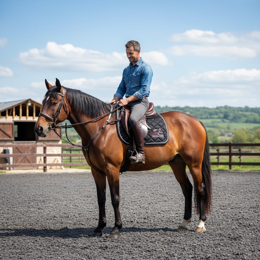 Equine Care English Saddle Pad for Horses - All Purpose Quilted Shock Absorbing Padded Saddle Pad with Breathable Honeycomb Airflow, Non Slip Contoured Wither Relief (Black, Full)