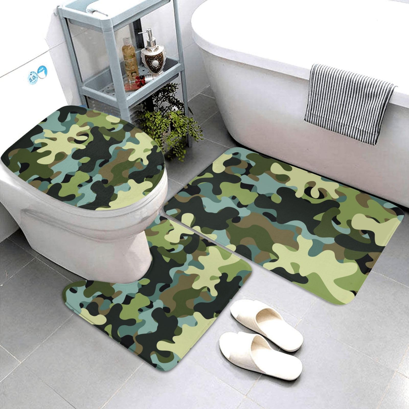 Tapis de salle de bain noir vert housse abattant et tapis de contour wc lavable