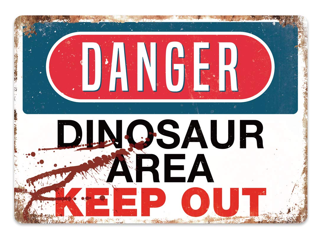 DANGER - Dinosaur Area – Small Sticky Pads | Printed Metal Wall Sign Plaque