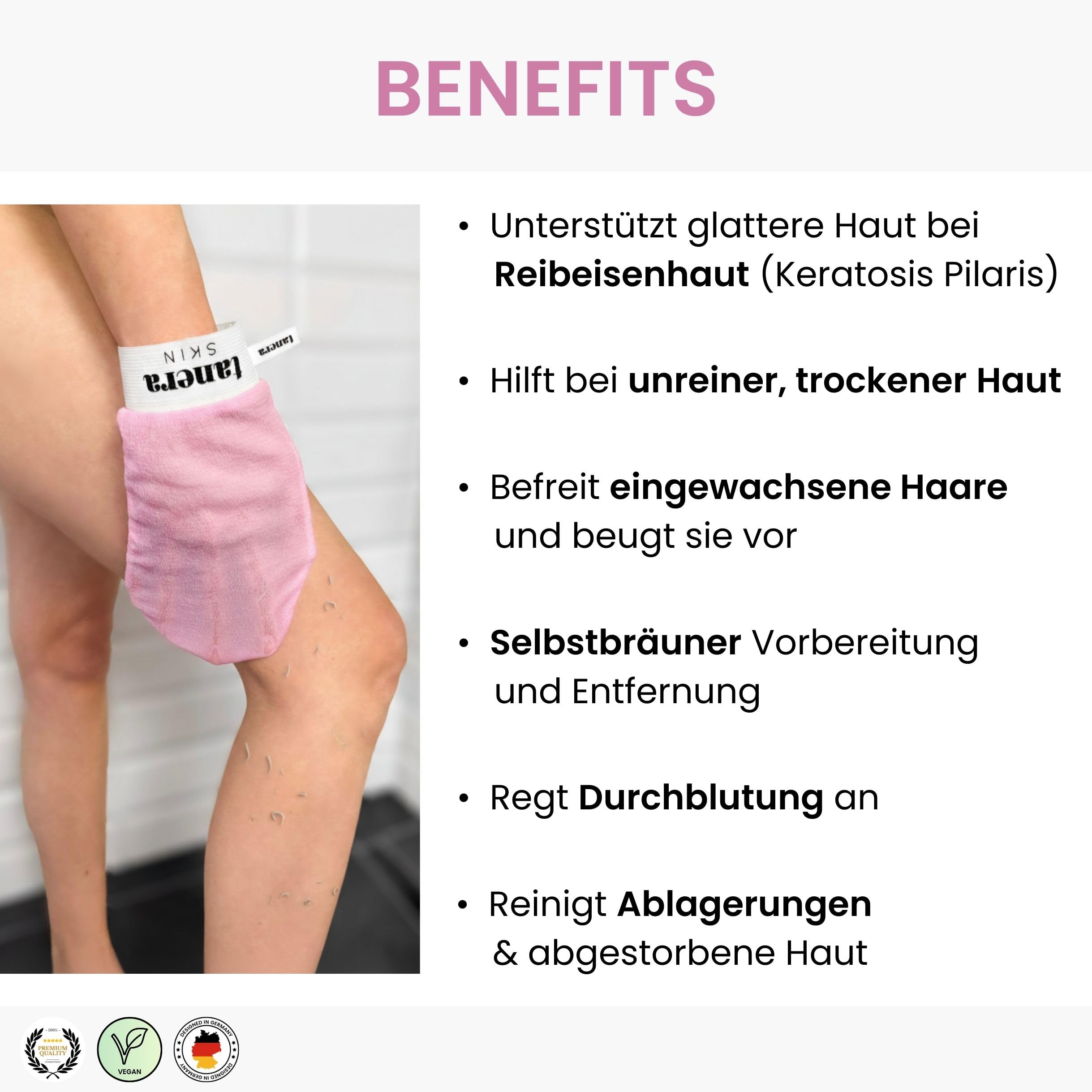 Peeling Handschuh Original Die Höhle der Löwen Kessa Hamam Body Scrub bei Keratosis Pilaris, Erdbeerbeine