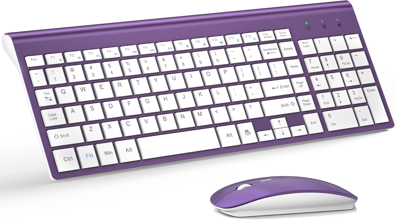 Wireless Keyboard and Mouse Ultra Slim Combo, TopMate - Purple White