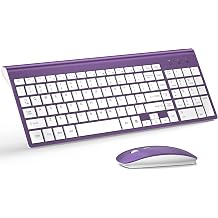 Wireless Keyboard and Mouse Ultra Slim Combo, TopMate - Purple White