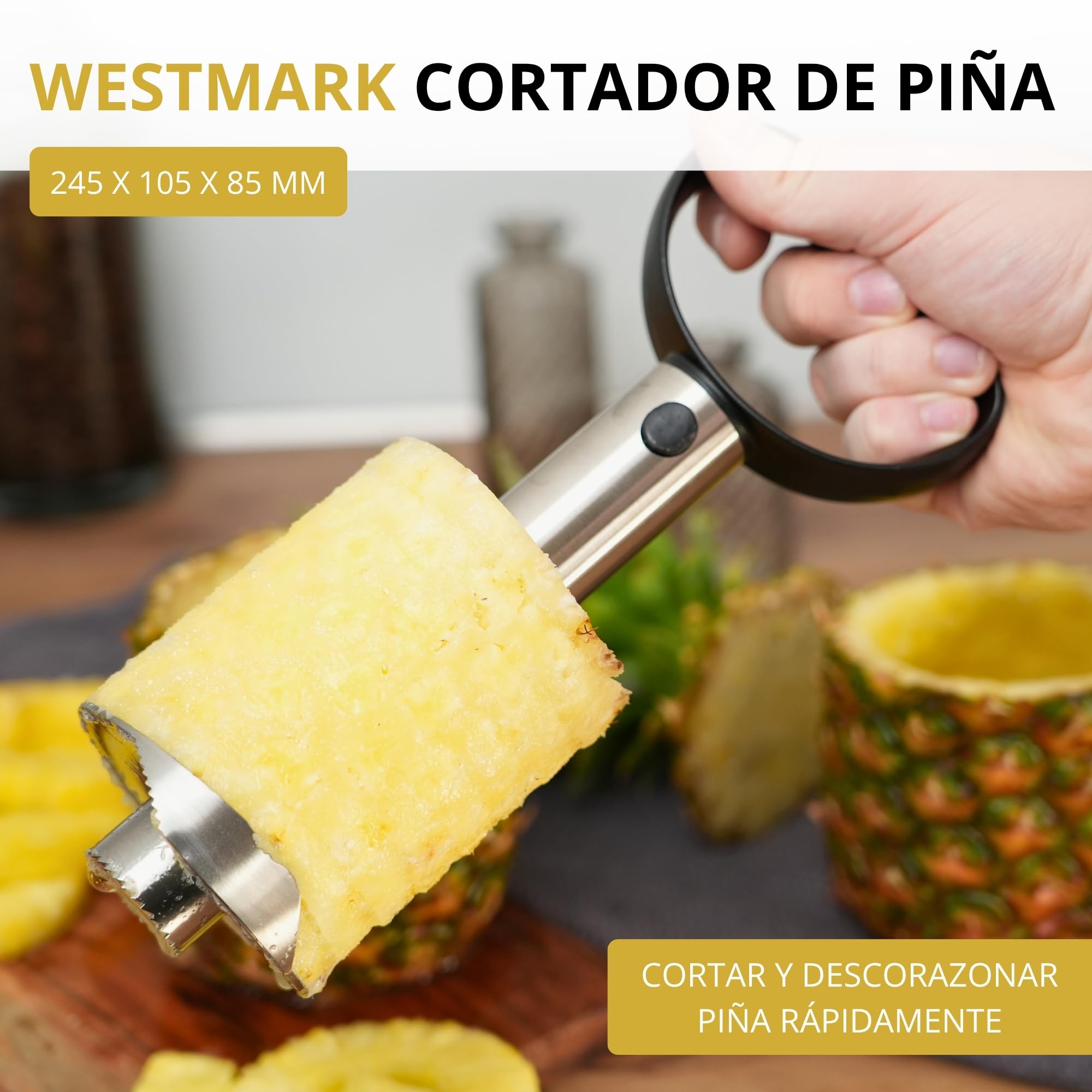 Westmark Cortador de piñas acero inoxidable, ø 8,5 cm, Acero inoxidable/plástico, Plata/negro, 51692260