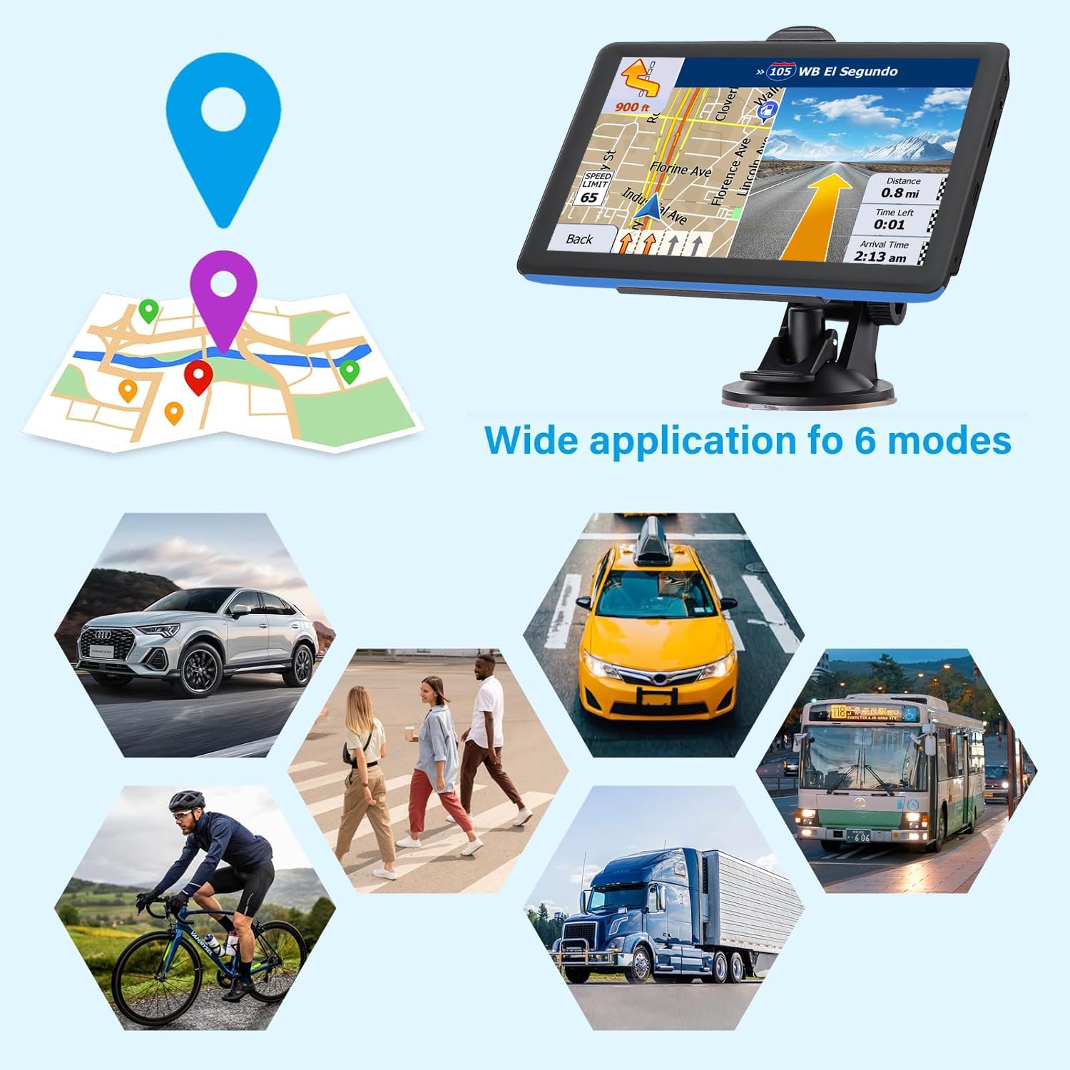 7" GPS Sat Nav for Truck Car RV, Offline Navigation UK & Europe Maps HD Touchscreen, Voice Guidance, Type-C, Sun Visor & Mount, Speed Limit Warnings, Postcode Search Quick GPS Fix — view 9