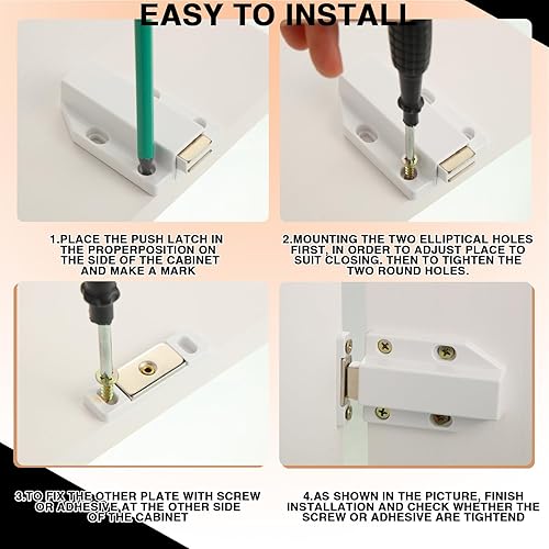 Miniatura 4 de Zonon Paquete de 8 pestillos magnéticos de empuje resistentes para abrir gabinetes, imanes de liberación de empuje, pestillo táctil para puertas