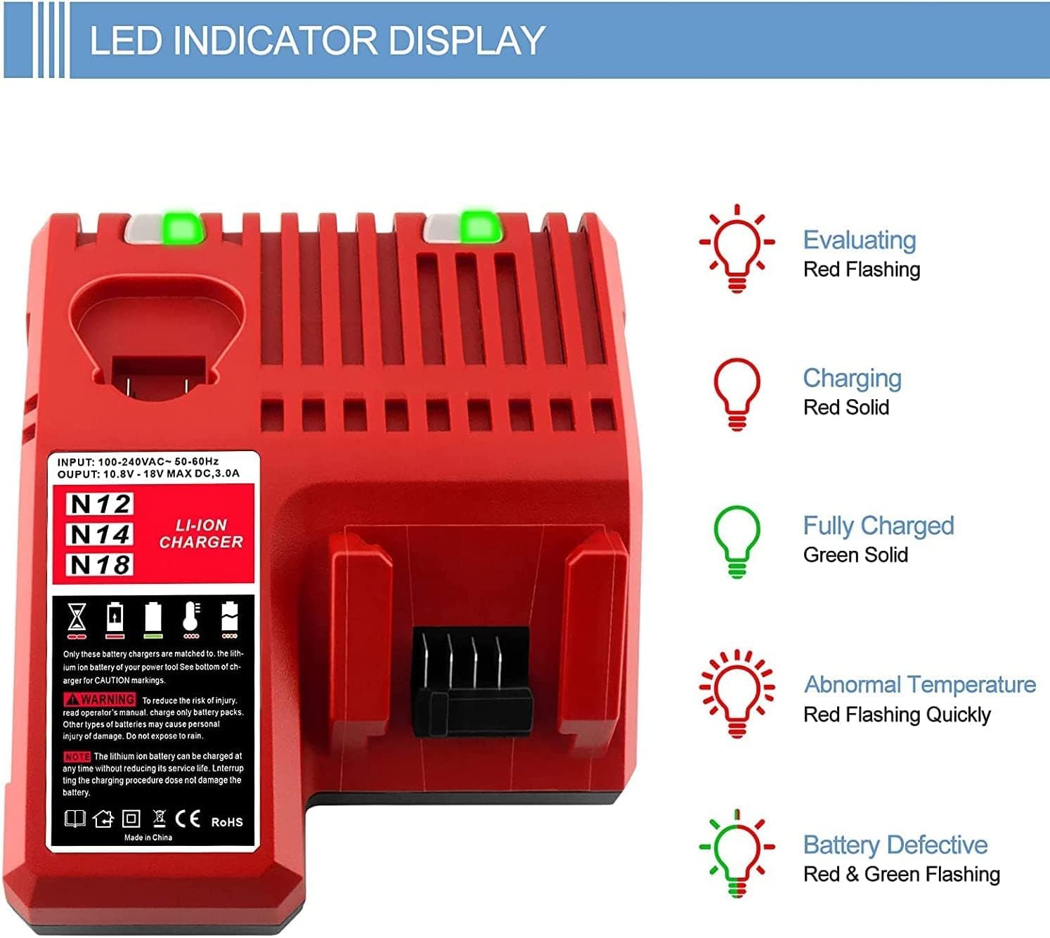 Replacement Rapid Battery Charger for 12V&18V Lithium Ion Battery 48-59-1812 48-11-2420 48-11-1815 48-11-1840 48-11-1841 48-11-1850 Cordless Power Tools Batteries