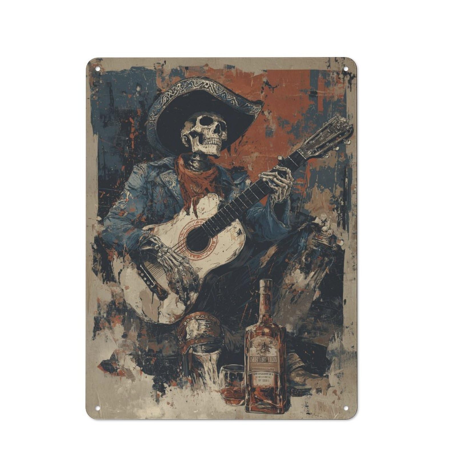 Junmoney Skull Guitarist's Brew Retro Metal Sign 40X30cm Featuring For Hallway Wall, For Kitchen, Dining Room And Home Bar Wall Decor