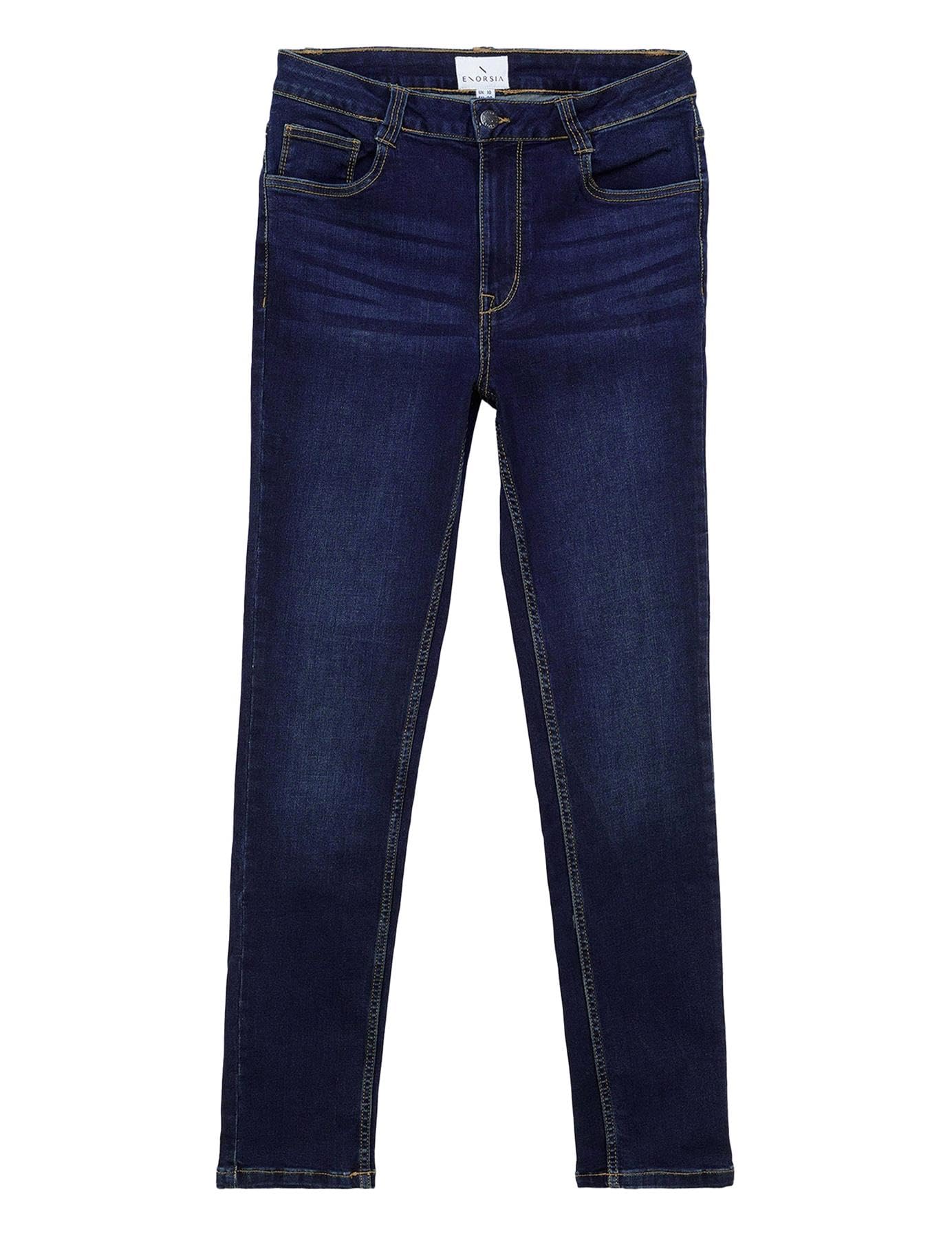Enorsia Women's Dark Blue High Waist Slim Fit Jeans In | : Size 14