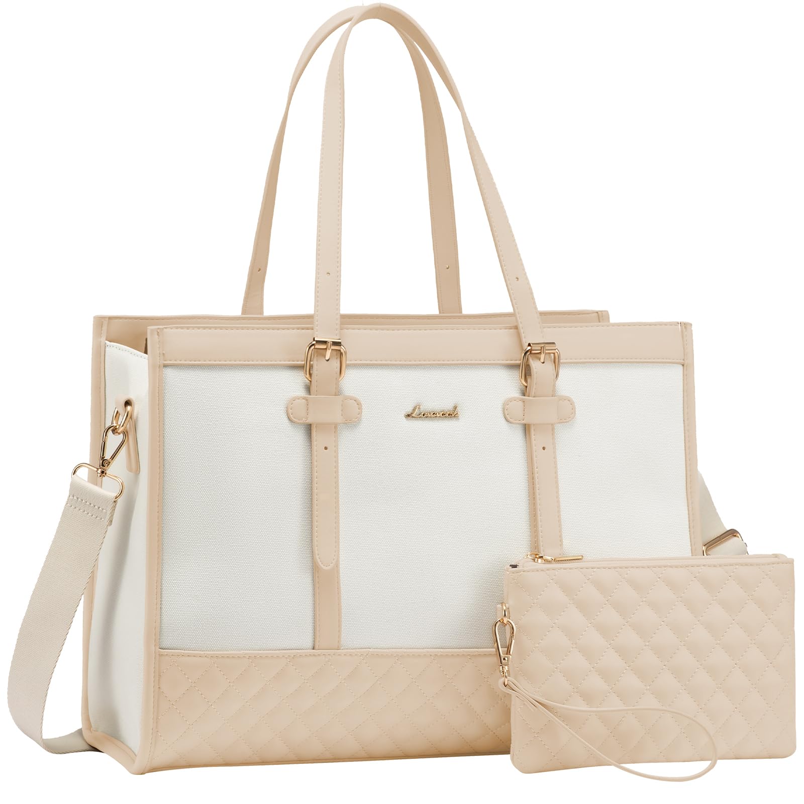 LOVEVOOK Laptop Tote for Women - 15.6 inch Canvas Laptop Bag, Large Capacity Work Bag with Clutch Purse, Computer Office Business Briefcase, Casual