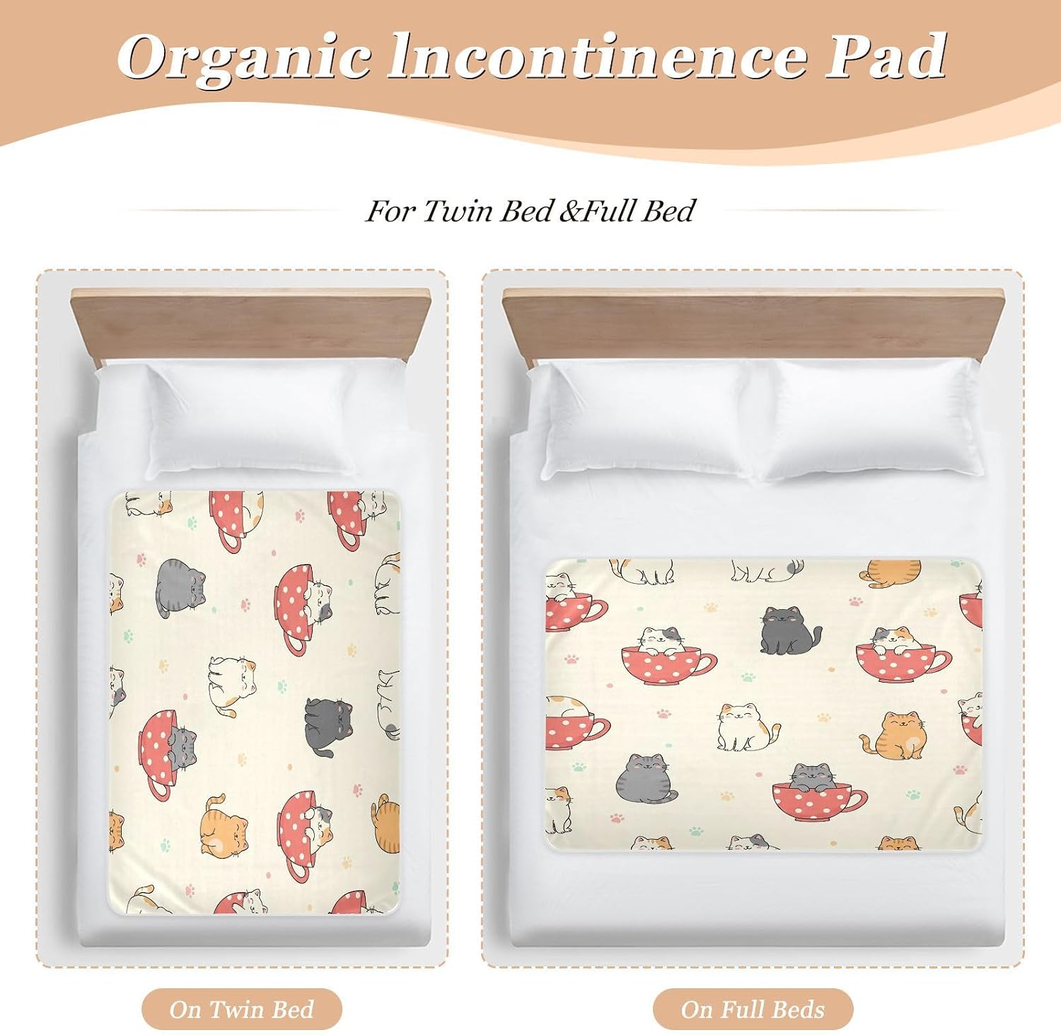 CEBUGI 34” x 52”Washable Underpads Heavy Absorbency Waterproof Incontinence Bed Pads Cute Cats Pee Pads for Adults Kids and Baby