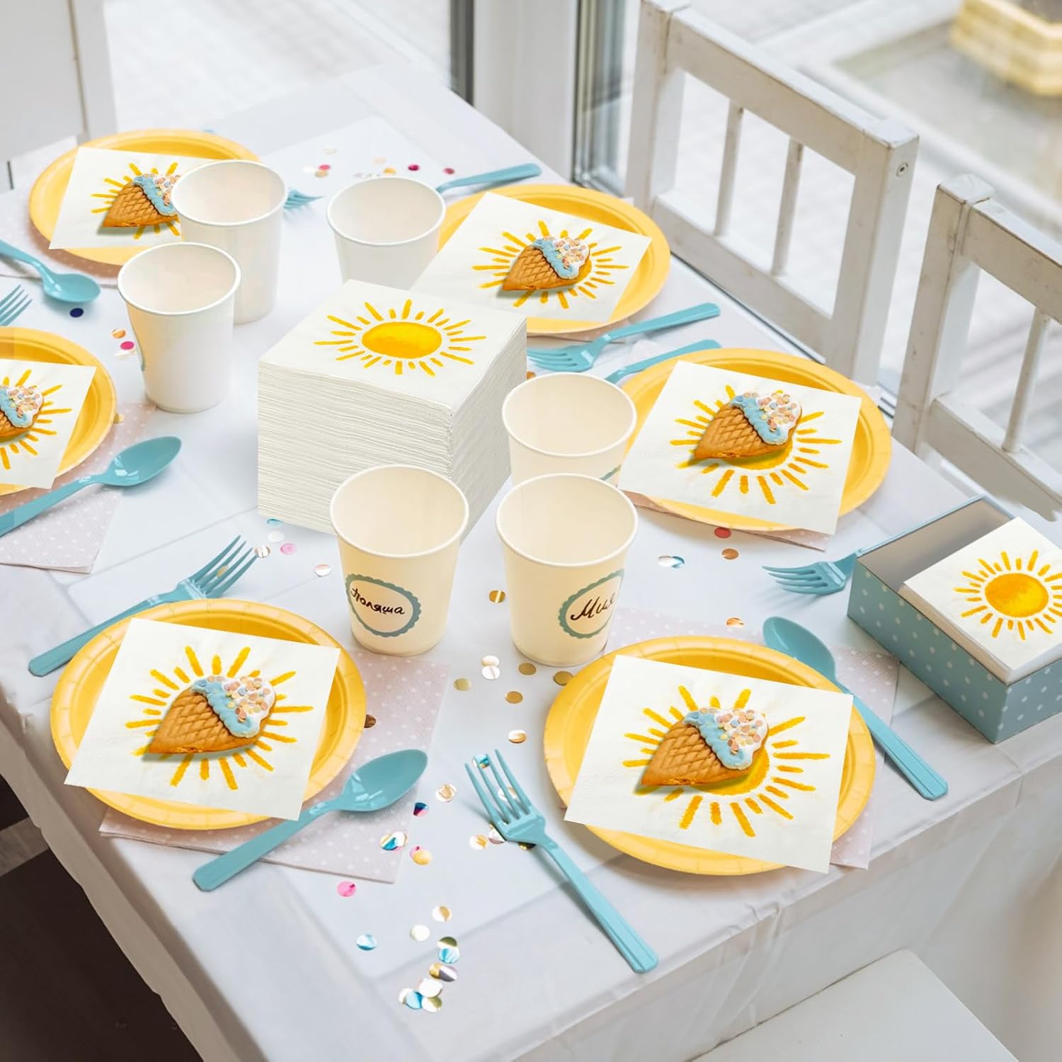Yeaqee 100 Pieces Sun Party Napkins Sunshine Napkins First Trip Around the Sun Napkin for Sun Theme Party Favors Disposable Luncheon Napkins for Boho Birthday Party Wedding Supplies - Image 4