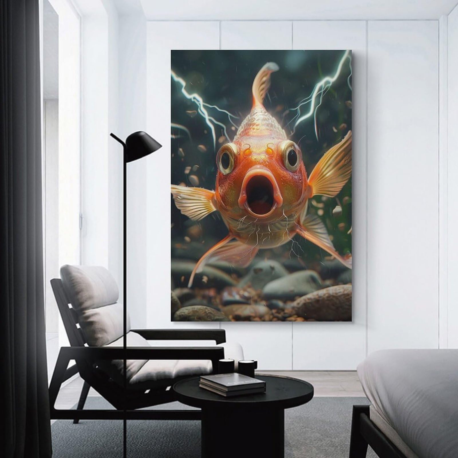 Junmoney Goldfish Lightning Canvas Art Print 20x30inch(50x75cm), for Bedroom Decor, Cosy Corners Or Studios, An Easy Wall Refresh for Bedrooms