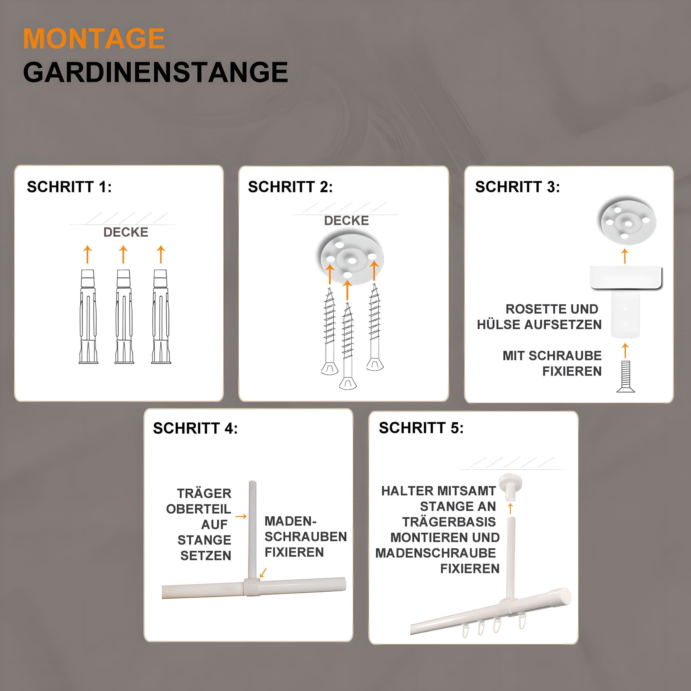 iso-design Gardinenstange Innenlauf weiß Deckenmontage 20 mm, Innenlaufstange 1-läufig, großer Deckenabstand, Deckenhalter kürzbar, Endstück Kappe, 360 cm (2 x 180 cm)