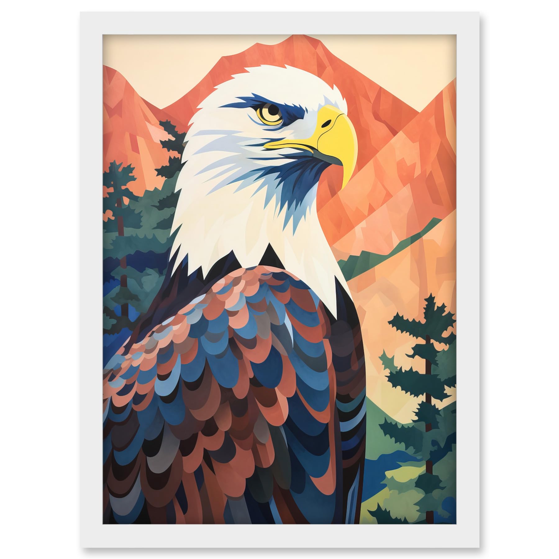Artery8 Majestic Bald Eagle Forest Mountain Landscape Graphic Artwork Framed A3 Wall Art Print