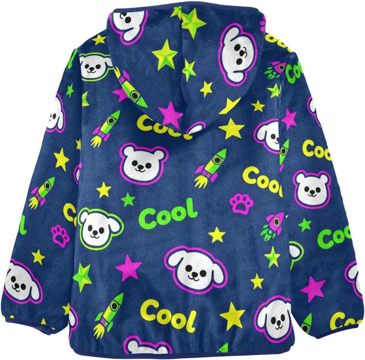 Cute Dog and Bear Cool Blue Toddler Zip Up Jackets Outerwear Jackets Navy Blue Baby Boys Clothes