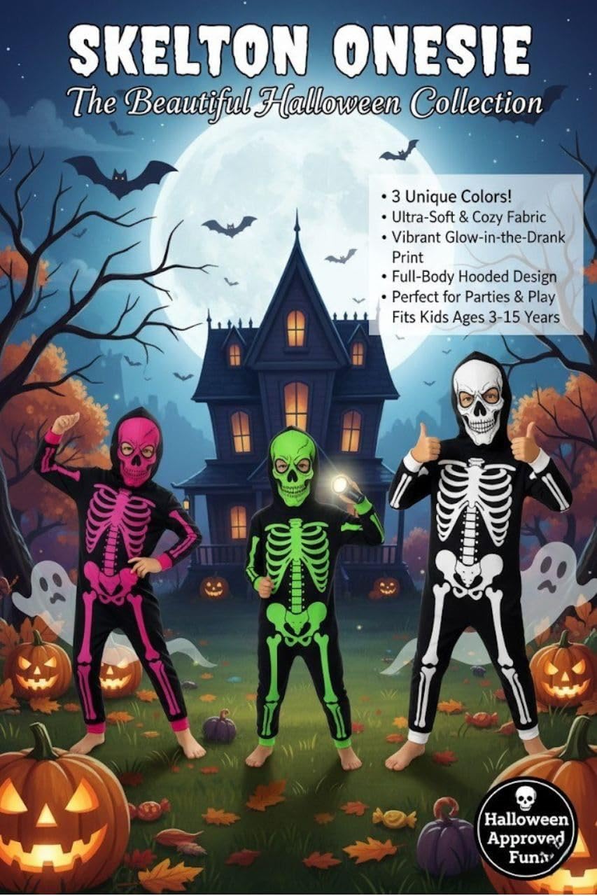 A2Z 4 Kids Filles Garçons Squelette Imprimer Pyjama Combinaison 100% Polyester dans Une Combinaison Halloween Costume Âge 5-6, 7-8, 9-10, 11-12 & 13 Ans
