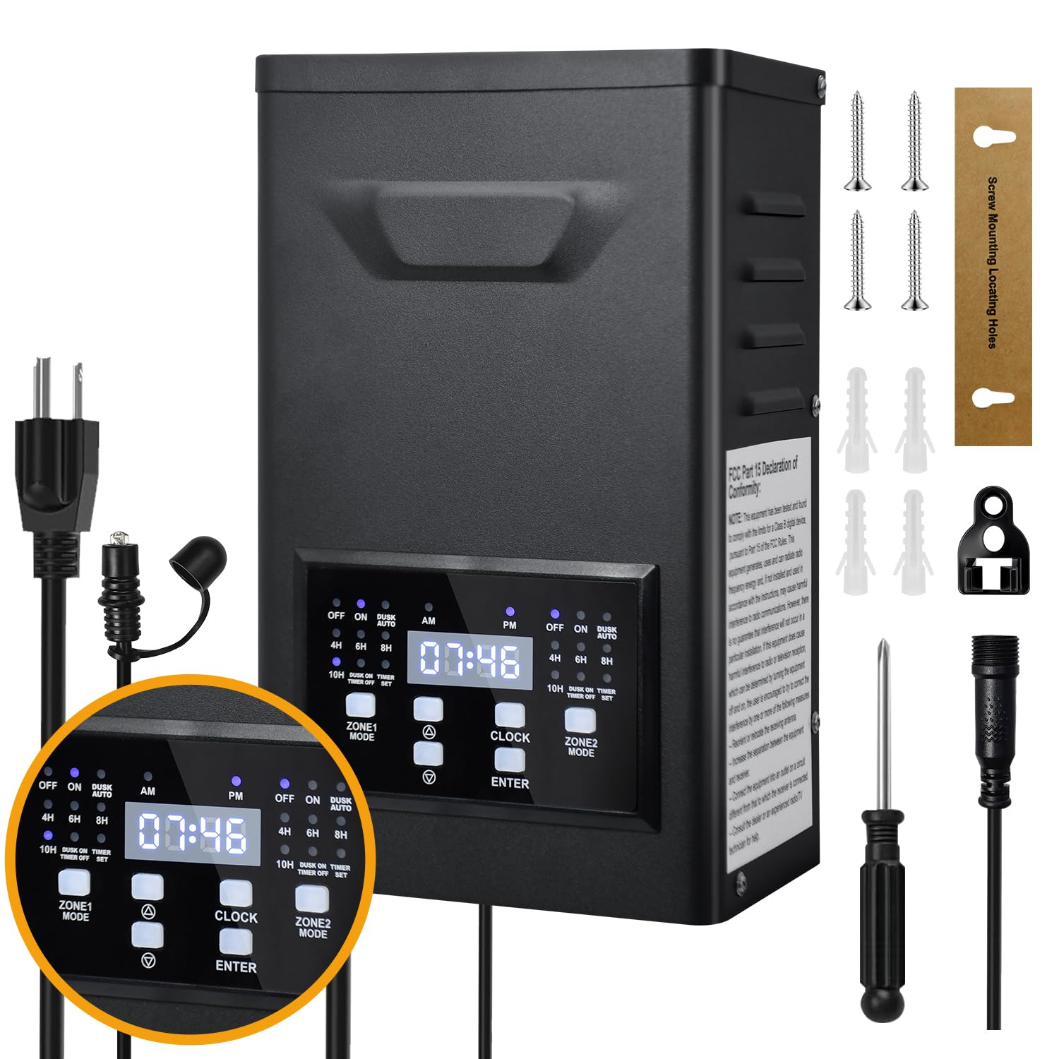 COLOER 300W Low Voltage Landscape Lighting Transformer with 2 Independent Control Output Zones, 120V AC to 12V/14V AC Low Voltage Power Pack with Timer and-image-31