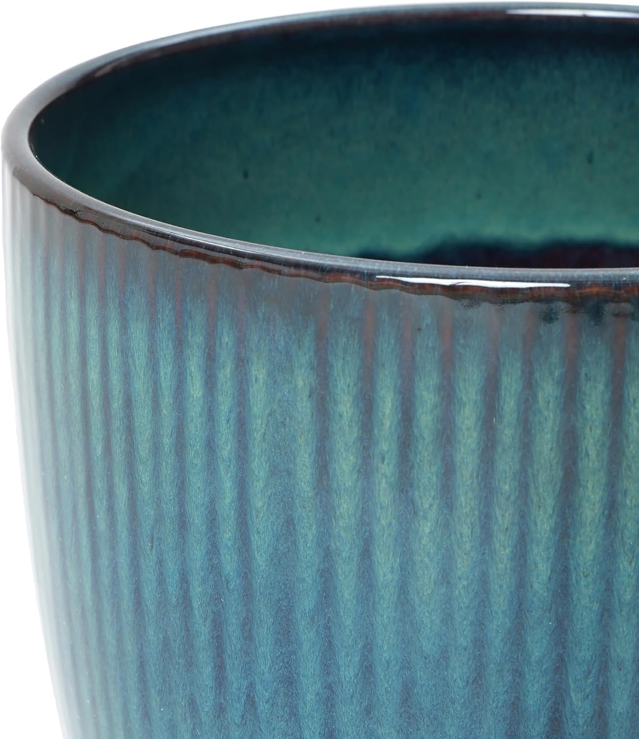 LuxenHome 11.5" Dia Ceramic Pot for Pants, Modern Glossy Green Ribbed Gradient Glazed Planter Pot with Draiange Hole and Rubber Plug, Large Round Ceramic Plant Pots for Home Garden Patio