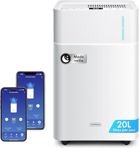Vonhaus Deumidificatore 20 L/24 h Wi-Fi a Basso Consumo p…