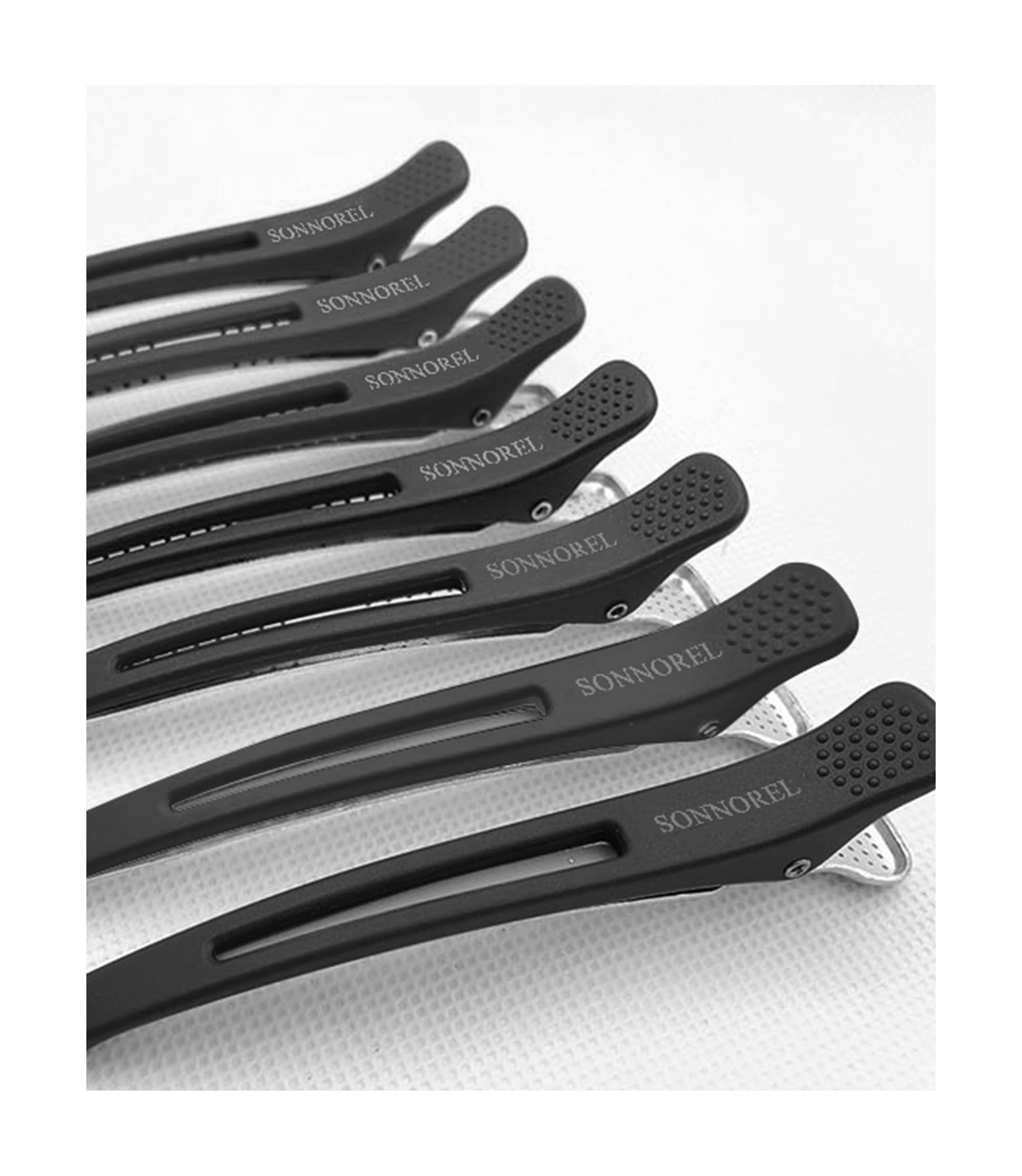 Sonnorel 12 fermagli professionali per acconciatura e separazione, con becco d'anatra e nastro in silicone, per parrucchiere e casa unisex (nero)