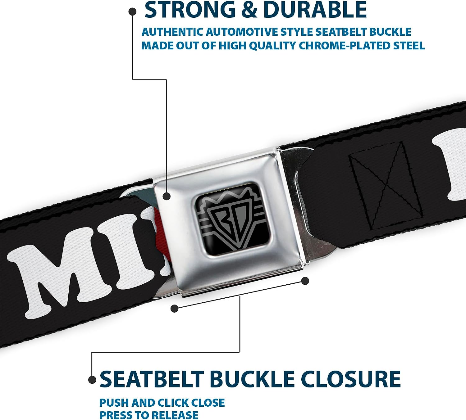 Buckle-Down Belt, Seatbelt Buckle Belt, I Heart MILFS Black White Red, Adjustable